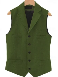 Outlet OUKU Men's Vest Waistcoat Gilet Vacation Daily Wedding Party Date Fashion Casual Spring Fall Buttons Pocket Polyester Comfortable Plain Single Breasted One-button Lapel Regular Fit Black Navy Blue Dark