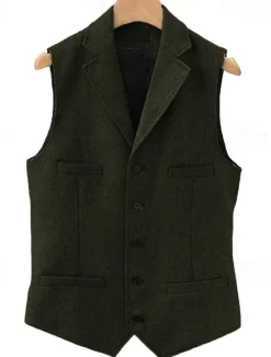 Outlet OUKU Men's Vest Waistcoat Gilet Vacation Daily Wedding Party Date Fashion Casual Spring Fall Buttons Pocket Polyester Comfortable Plain Single Breasted One-button Lapel Regular Fit Black Navy Blue Dark