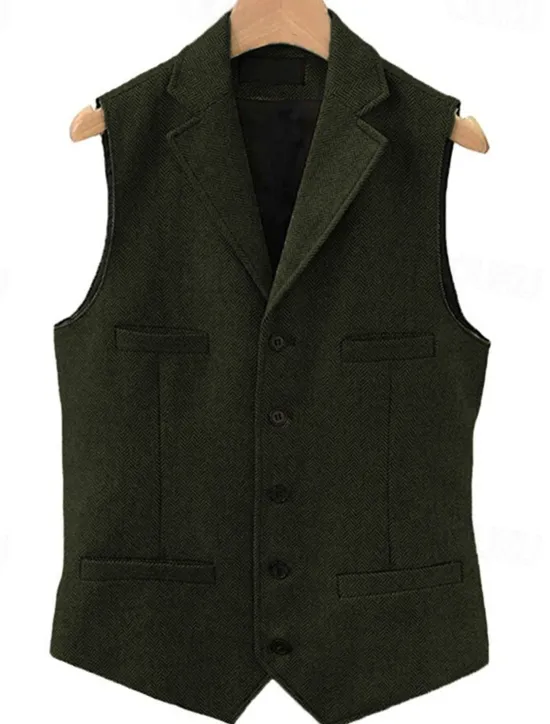 Outlet OUKU Men's Vest Waistcoat Gilet Vacation Daily Wedding Party Date Fashion Casual Spring Fall Buttons Pocket Polyester Comfortable Plain Single Breasted One-button Lapel Regular Fit Black Navy Blue Dark