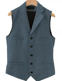 Outlet OUKU Men's Vest Waistcoat Gilet Vacation Daily Wedding Party Date Fashion Casual Spring Fall Buttons Pocket Polyester Comfortable Plain Single Breasted One-button Lapel Regular Fit Black Navy Blue Dark