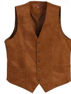 OUKU Men's Vest Waistcoat Gilet Vacation Daily Wedding Party Date Fashion Casual Spring Fall Buttons Pocket Nylon Comfortable Plain Single Breasted One-button V Neck Regular Fit Black Light Brown Coffee
