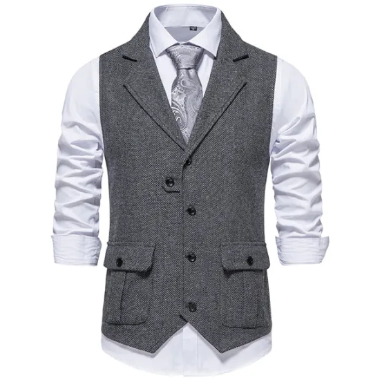 OUKU Men's Vest Waistcoat Gilet Formal Wedding Work Business Business Casual Spring Fall Pocket Polyester Warm Quick Dry Plaid / Check Double Breasted Turndown Regular Fit Blue Green Khaki Gray Vest