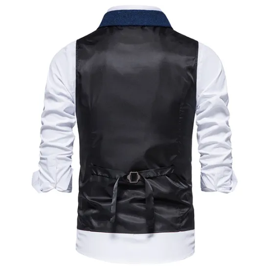 OUKU Men's Vest Waistcoat Gilet Formal Wedding Work Business Business Casual Spring Fall Pocket Polyester Warm Quick Dry Plaid / Check Double Breasted Turndown Regular Fit Blue Green Khaki Gray Vest