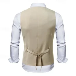 Clearance OUKU Men's Vest Waistcoat Gilet Vacation Party Business Fashion Casual Summer Spring Buttons Pocket Polyester Comfortable Plain Double Breasted Lapel Regular Fit Black Beige Coffee Vest