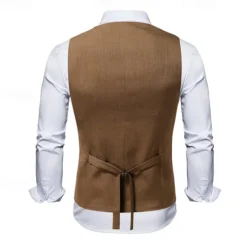 Clearance OUKU Men's Vest Waistcoat Gilet Vacation Party Business Fashion Casual Summer Spring Buttons Pocket Polyester Comfortable Plain Double Breasted Lapel Regular Fit Black Beige Coffee Vest