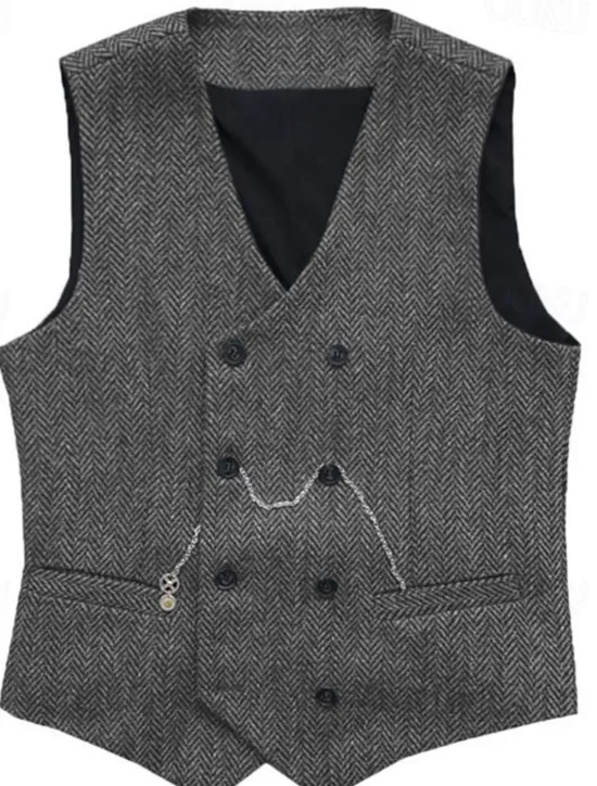 Clearance OUKU Men's Vest Waistcoat Gilet Vacation Daily Wedding Party Date Fashion Casual Spring Fall Buttons Pocket Polyester Comfortable Plain Double Breasted V Neck Regular Fit Silver Black Red Burgundy Vest