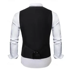 New OUKU Men's Vest Waistcoat Gilet Performance Vacation Stage Fashion Casual Summer Spring Sequins Buttons Pocket Polyester Comfortable Plain Single Breasted One-button Lapel Regular Fit Silver Black Vest