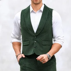 OUKU Men's Vest Waistcoat Gilet Vacation Party Business Fashion Casual Summer Spring Buttons Pocket Polyester Comfortable Plain Single Breasted Lapel Regular Fit Vest Dark Green