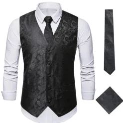 Discount OUKU Men's Vest Waistcoat Gilet Wedding Office & Career Daily Wear Party / Cocktail Business Modern Contemporary Spring Fall Embroidered Pocket Print Button-Down Polyester Soft Outdoor Comfortable Flower