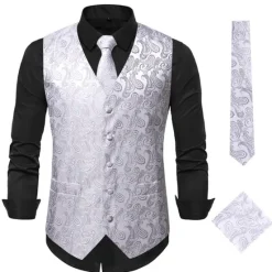 Discount OUKU Men's Vest Waistcoat Gilet Wedding Office & Career Daily Wear Party / Cocktail Business Modern Contemporary Spring Fall Embroidered Pocket Print Button-Down Polyester Soft Outdoor Comfortable Flower
