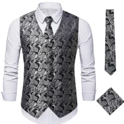 Discount OUKU Men's Vest Waistcoat Gilet Wedding Office & Career Daily Wear Party / Cocktail Business Modern Contemporary Spring Fall Embroidered Pocket Print Button-Down Polyester Soft Outdoor Comfortable Flower