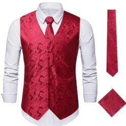 Discount OUKU Men's Vest Waistcoat Gilet Wedding Office & Career Daily Wear Party / Cocktail Business Modern Contemporary Spring Fall Embroidered Pocket Print Button-Down Polyester Soft Outdoor Comfortable Flower