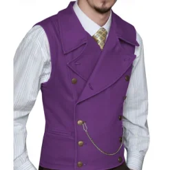 Clearance OUKU Men's Vest Waistcoat Gilet Vacation Party Business Fashion Casual Spring Fall Pocket Buttons Polyester Comfortable Plain Double Breasted Lapel Regular Fit Silver Black White Wine Vest