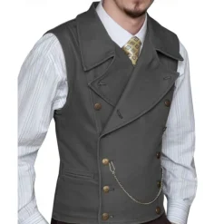 Clearance OUKU Men's Vest Waistcoat Gilet Vacation Party Business Fashion Casual Spring Fall Pocket Buttons Polyester Comfortable Plain Double Breasted Lapel Regular Fit Silver Black White Wine Vest