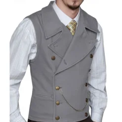 Clearance OUKU Men's Vest Waistcoat Gilet Vacation Party Business Fashion Casual Spring Fall Pocket Buttons Polyester Comfortable Plain Double Breasted Lapel Regular Fit Silver Black White Wine Vest