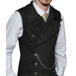 Clearance OUKU Men's Vest Waistcoat Gilet Vacation Party Business Fashion Casual Spring Fall Pocket Buttons Polyester Comfortable Plain Double Breasted Lapel Regular Fit Silver Black White Wine Vest