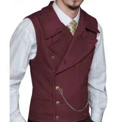Clearance OUKU Men's Vest Waistcoat Gilet Vacation Party Business Fashion Casual Spring Fall Pocket Buttons Polyester Comfortable Plain Double Breasted Lapel Regular Fit Silver Black White Wine Vest