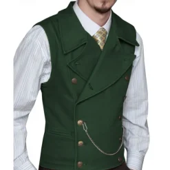 Clearance OUKU Men's Vest Waistcoat Gilet Vacation Party Business Fashion Casual Spring Fall Pocket Buttons Polyester Comfortable Plain Double Breasted Lapel Regular Fit Silver Black White Wine Vest
