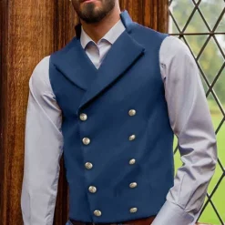 Outlet OUKU Men's Vest Waistcoat Vacation Daily Wear Going out Vintage Fashion Spring & Fall Buttons Polyester Comfortable Plain Double Breasted V Neck Regular Fit Black Pink Dark Navy Brown Vest