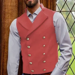 Outlet OUKU Men's Vest Waistcoat Vacation Daily Wear Going out Vintage Fashion Spring & Fall Buttons Polyester Comfortable Plain Double Breasted V Neck Regular Fit Black Pink Dark Navy Brown Vest