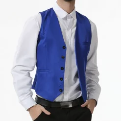 Clearance OUKU Men's Vest Waistcoat Wedding Office & Career Daily Wear Going out Business Traditional / Classic Spring Fall Button Pocket Polyester 95% Cotton Outdoor Comfortable Wedding Pure Color Single Breasted Dark Red