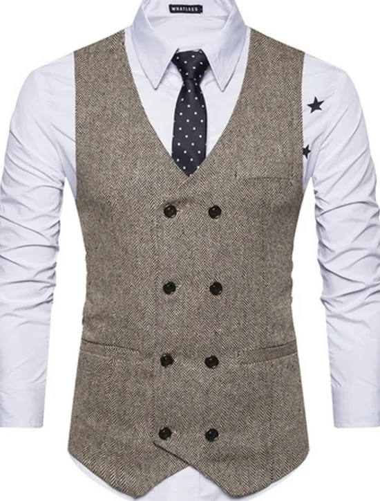 Best OUKU Men's Vest Waistcoat Wedding Business Formal Evening Office Spring Basic Polyester Comfortable Solid Colored Double Breasted V Neck Slim Black Khaki Gray Vest