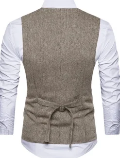 Best OUKU Men's Vest Waistcoat Wedding Business Formal Evening Office Spring Basic Polyester Comfortable Solid Colored Double Breasted V Neck Slim Black Khaki Gray Vest