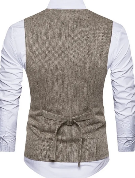Best OUKU Men's Vest Waistcoat Wedding Business Formal Evening Office Spring Basic Polyester Comfortable Solid Colored Double Breasted V Neck Slim Black Khaki Gray Vest