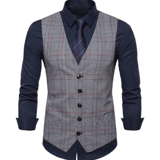 New OUKU Men's Vest Waistcoat Wedding Work Business Daily Business Casual Winter Pocket Polyester Windproof Quick Dry Plaid / Check Single Breasted V Neck Regular Fit Light Grey Dark Gray Coffee Vest
