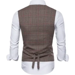 New OUKU Men's Vest Waistcoat Wedding Work Business Daily Business Casual Winter Pocket Polyester Windproof Quick Dry Plaid / Check Single Breasted V Neck Regular Fit Light Grey Dark Gray Coffee Vest