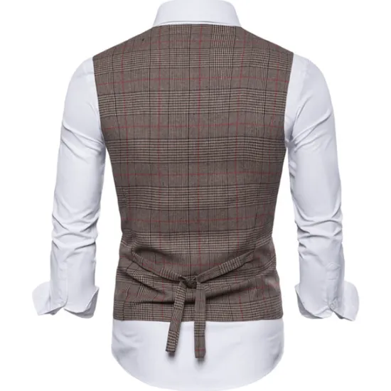 New OUKU Men's Vest Waistcoat Wedding Work Business Daily Business Casual Winter Pocket Polyester Windproof Quick Dry Plaid / Check Single Breasted V Neck Regular Fit Light Grey Dark Gray Coffee Vest