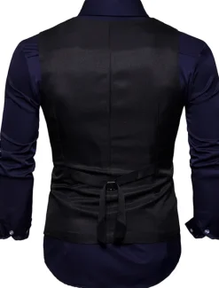Outlet OUKU Men's Vest Waistcoat Wedding Work Street Business Elegant Business Fall Pocket Polyester Breathable Solid Color Double Breasted V Neck Regular Fit Black White Wine Navy Blue Vest