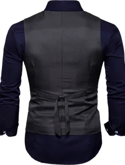 Outlet OUKU Men's Vest Waistcoat Wedding Work Street Business Elegant Business Fall Pocket Polyester Breathable Solid Color Double Breasted V Neck Regular Fit Black White Wine Navy Blue Vest