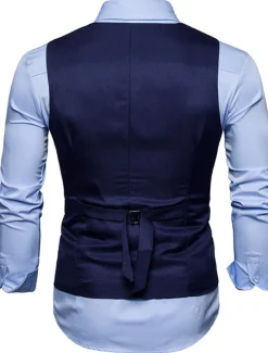 Outlet OUKU Men's Vest Waistcoat Wedding Work Street Business Elegant Business Fall Pocket Polyester Breathable Solid Color Double Breasted V Neck Regular Fit Black White Wine Navy Blue Vest
