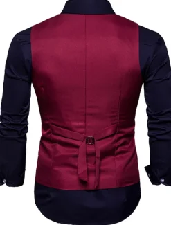 Outlet OUKU Men's Vest Waistcoat Wedding Work Street Business Elegant Business Fall Pocket Polyester Breathable Solid Color Double Breasted V Neck Regular Fit Black White Wine Navy Blue Vest