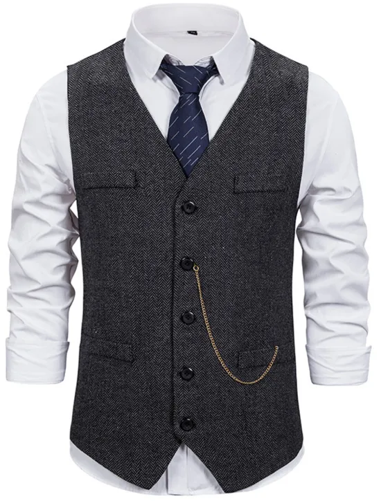 Sale OUKU Men's Vest Waistcoat Wedding Daily Sporty 1920s Fall Pocket Polyester Thermal Warm Solid Color Single Breasted V Neck Regular Fit Black Coffee Gray Vest