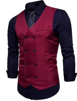 OUKU Men's Vest Waistcoat Wedding Work Business Casual Smart Casual Polyester Solid Colored V Neck Black White Wine Navy Blue Vest