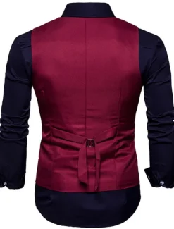 OUKU Men's Vest Waistcoat Wedding Work Business Casual Smart Casual Polyester Solid Colored V Neck Black White Wine Navy Blue Vest