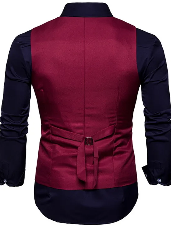 OUKU Men's Vest Waistcoat Wedding Work Business Casual Smart Casual Polyester Solid Colored V Neck Black White Wine Navy Blue Vest