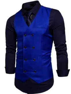 OUKU Men's Vest Waistcoat Wedding Work Business Casual Smart Casual Polyester Solid Colored V Neck Black White Wine Navy Blue Vest