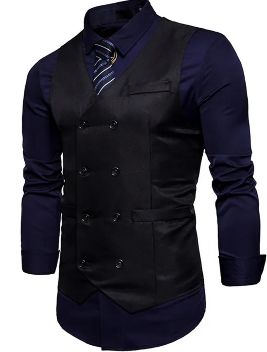 OUKU Men's Vest Waistcoat Wedding Work Business Casual Smart Casual Polyester Solid Colored V Neck Black White Wine Navy Blue Vest