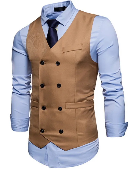 OUKU Men's Vest Waistcoat Wedding Work Business Casual Smart Casual Polyester Solid Colored V Neck Black White Wine Navy Blue Vest