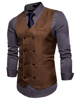 OUKU Men's Vest Waistcoat Wedding Work Business Casual Smart Casual Polyester Solid Colored V Neck Black White Wine Navy Blue Vest
