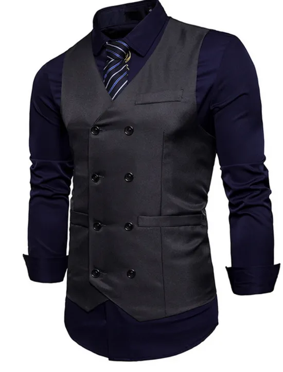 OUKU Men's Vest Waistcoat Wedding Work Business Casual Smart Casual Polyester Solid Colored V Neck Black White Wine Navy Blue Vest