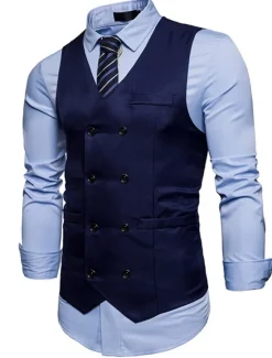 OUKU Men's Vest Waistcoat Wedding Work Business Casual Smart Casual Polyester Solid Colored V Neck Black White Wine Navy Blue Vest