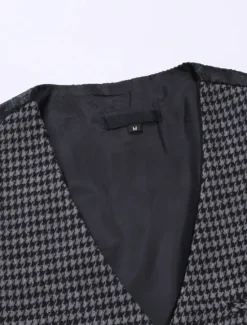 Outlet OUKU Men's Vest Waistcoat Wedding Work Business Business Casual Fall Winter Patchwork Pocket Cotton Blend Thermal Warm Color Block Houndstooth Single Breasted V Neck Regular Fit Coffee Gray Vest