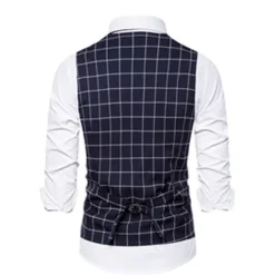 OUKU Men's Vest Waistcoat Wedding Office & Career Daily Wear Going out Business Retro Fall & Winter Button Pocket Polyester Outdoor Comfortable Casual Plaid Single Breasted V Wire Regular Fit Light Blue
