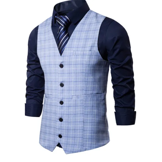 OUKU Men's Vest Waistcoat Wedding Daily Wear Going out Festival Business Basic Fall & Winter Pocket Polyester Breathable Soft Comfortable Plaid Single Breasted V Neck Regular Fit Camel ash-colored Dark