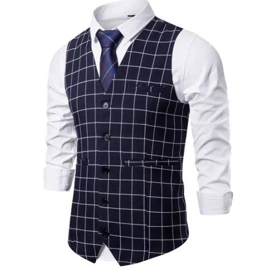 OUKU Men's Vest Waistcoat Wedding Daily Wear Going out Festival Business Basic Fall & Winter Pocket Polyester Breathable Soft Comfortable Plaid Single Breasted V Neck Regular Fit Camel ash-colored Dark