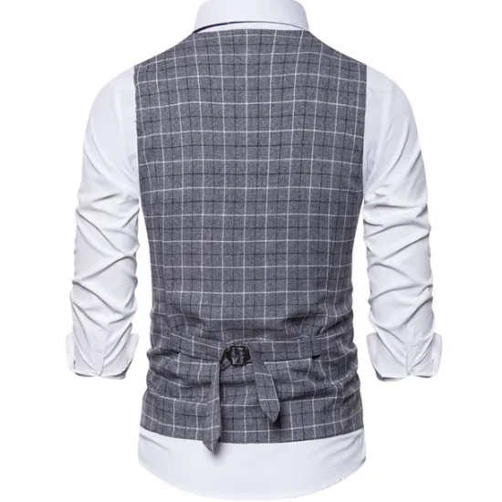 OUKU Men's Vest Waistcoat Wedding Daily Wear Going out Festival Business Basic Fall & Winter Pocket Polyester Breathable Soft Comfortable Plaid Single Breasted V Neck Regular Fit Camel ash-colored Dark